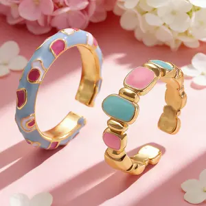 Viral Chic Instagram Trend Geometric Enamel Ring Pair for Young Girls, Delicate Ethereal Niche Cute Finger Rings, Fashion Stackable Adjustable Accessories, Lightweight Comfortable Design, Ideal for Campus Wear, Daily Outfit, Dating & Holiday Gifts