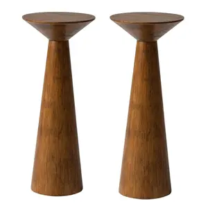COZAYH Pedestal Tall Round Table for Living Rooms or Bedrooms, Walnut, Set of 2