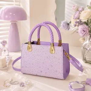 Women’s Lavender Star Print Crossbody Bag, Small PU Leather Top Handle Satchel Purse for Daily Use