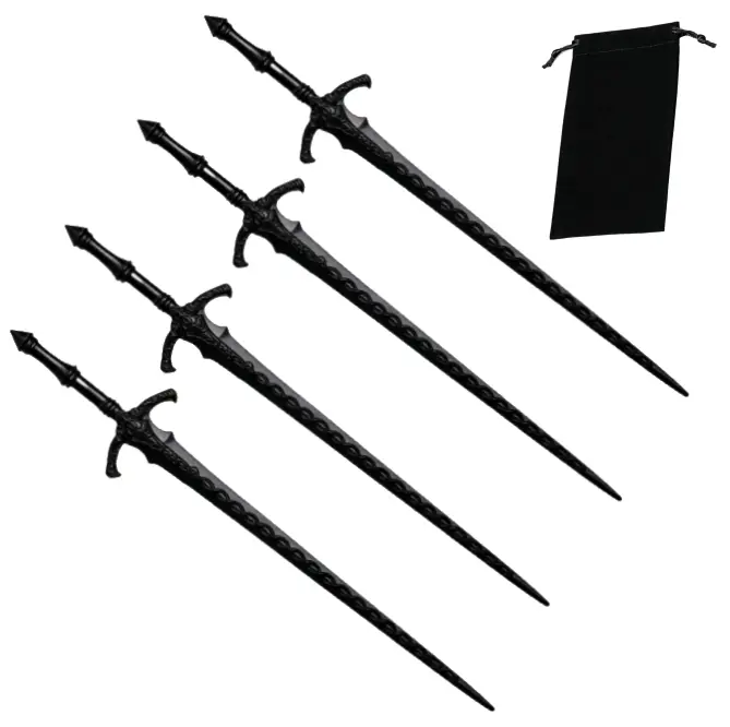 4PCS Retro Viking Hair Sticks – Gothic Sword Hair Pins for Women | Norse Sword Hair Jewelry with Gothic Design for Buns, Updos, Renaissance Festival, Halloween & Cosplay