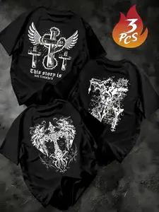 Men's Casual Short Sleeve Three-Piece Set, Perfect for Friend & Family Matching, Ideal for Travel & Sports