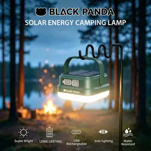 Black Panda Portable Solar Camping Lantern Solar & USB-C Dual Charging High Brightness Daily water resistant Multiple Lighting Modes