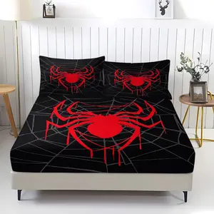 Red Spider Pattern Fitted Sheet, Bed Sheet Set, Spider Web Print, Includes 1 Bed Sheet and 2 Pillowcases, Comfortable Bedding, Non slip Dust Cover Suitable for Bedroom Decoration, Home Decor, Bed Sets