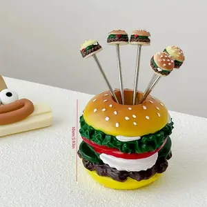 Creative hamburger fruit fork set home children's cake snack small fork storage jar ornaments gifts