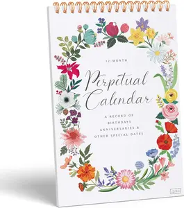Perpetual Calendar. 12 Month Office or Family Wall Timetable. 6x9 Floral Flip Scheduler Design. Timeless Birthday Calendar Wall Hanging, Anniversary Chart and Monthly Planner
