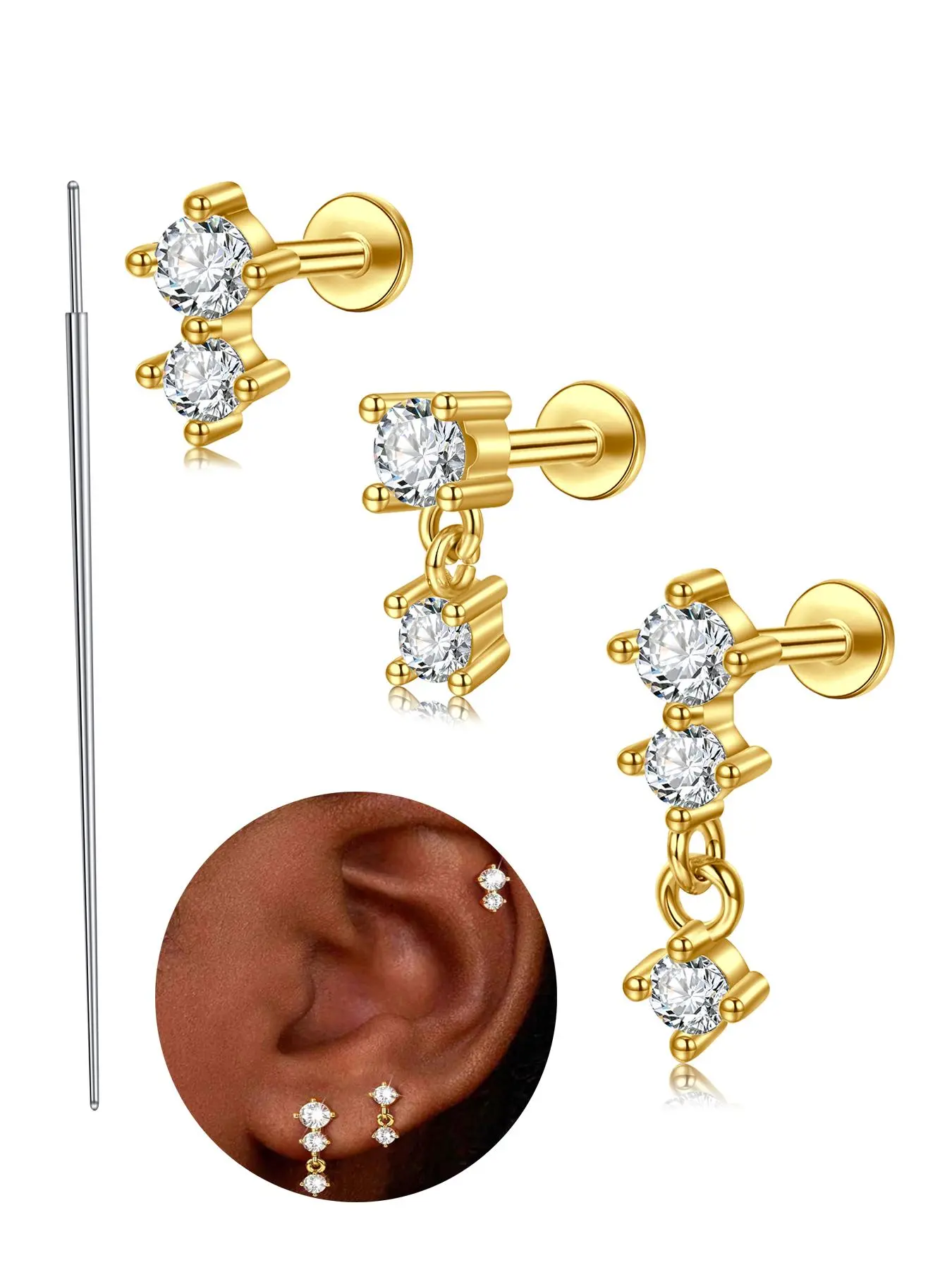 20g 6mm Tragus Earrings, Fashionable Earrings for Women & Men, Earrings Set, Helix Cartilage Piercing Jewelry, Hypoallergenic Flat Back Earring, Dainty Earrings for Anniversary, Ear Studs