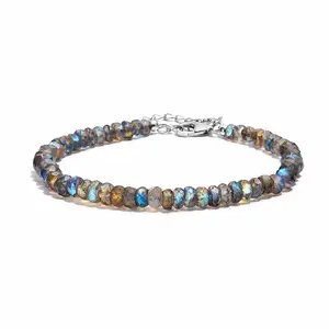 Labradorite 35.00 ctw Aurora Blossom Beaded Bracelet in Rhodium Over Sterling Silver 7.25-9.25In