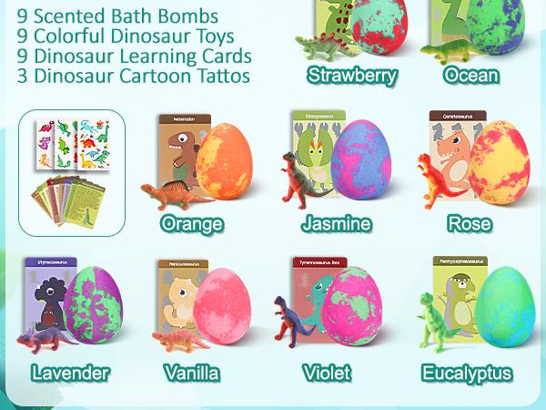 Bath Bombs for Kids with Surprise Toys Inside - 9 Pack Dinosaur Bath Bombs Gift Set, Dinosaur Toys for Kids 3 4 5 6 7 8 9 Years, Easter Gifts for Kids, Easter Basket Stuffers Bubble Bath Fizzes