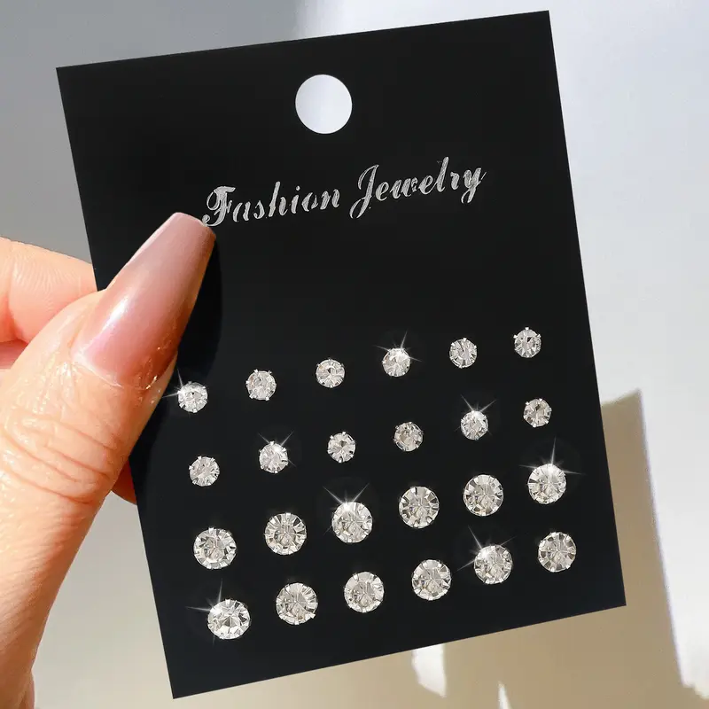 12 Pairs Stainless Steel Cubic Zirconia Stud Earrings Set 4-6mm Small Heart/Square/Round CZ Earring Pack Hypoallergenic Minimalist Jewelry for Men Women Students Daily Wear