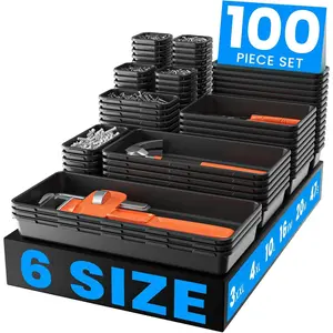 Tool Box Organizer Tray Set[s 100+ Tools] Black Plastic Drawer Divider Desk Drawer Organizer Garage Organization  Rolling Tool Chest Cart Workbench Office Storage