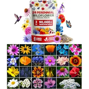 90,000+ Wildflower Seeds Mix 3oz 24 Varieties Non-GMO Perennial Flower Seeds for Planting Outdoors Butterfly & Pollinator Flower Mix Attract Bees Birds & Hummingbirds