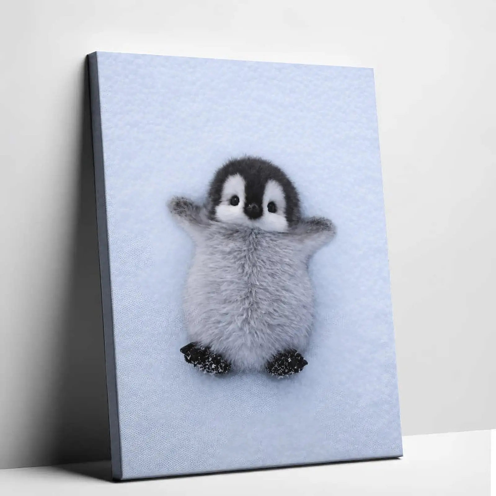 Funny Cute Baby Penguin Doing Snow Angel Canvas Poster Animal Lover Gift Fluffy Little Penguin Wall Art Print Classroom Decor Bathroom Winter Season Aesthetic Wall Decor Cozy Warm Home Hanging Ornament Art