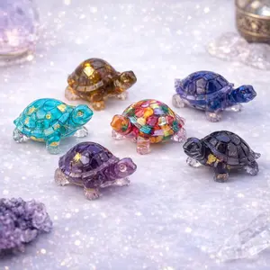 Turtle Decor Gift Set – 3 Mini Resin Figurines with Velvet Pouches