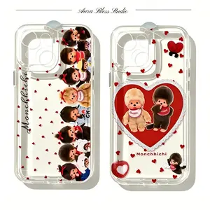 Hot Cartoon Monkey Doll Cute Monchhichi Phone Cases For iPhone 17 Promax Air 16 15 14 Pro Max Plus 13 12 11 Transparent Soft TPU Shockproof Protective Cover Gifts For Birthday Holiday