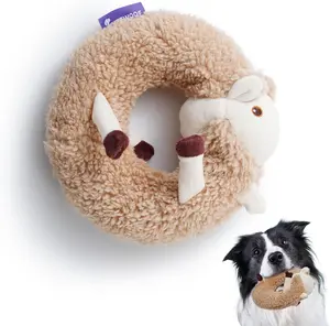 Fuzzwoof Alpaca Squeaky Plush Circle Dog Toy, Ultra-soft Fur with Built-in Ring Squeaker, Stuffedless Durable Chew Toy for Teeth Cleaning, Interactive Pet Toy for All Breeds Sizes