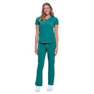 Natural Uniforms Women’s 11 Pocket Scrub Set Stretch Medical Uniform V-Neck Top Cargo Pants Nurse Workwear