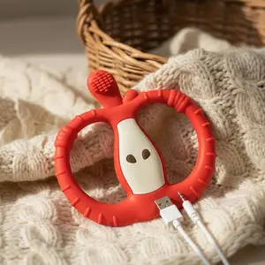 [Montessori Aid] Vibrating Apple Teether for Oral Motor Development, 10-Level Gentle Rhythmic Gum Support, BPA-Free Food Grade Silicone Soother for Sensory Exploration