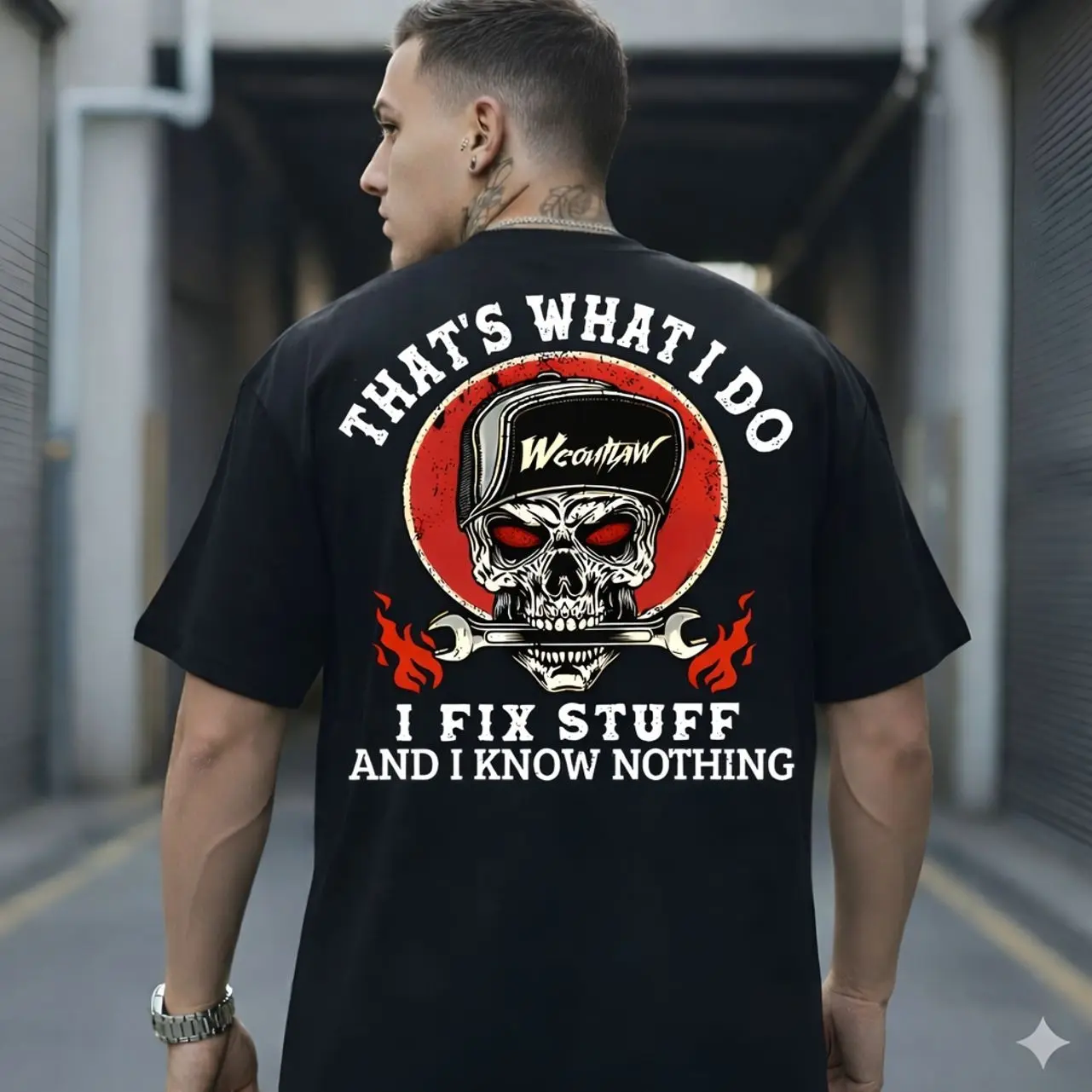I FIX STUFF AND I KNOW NOTHING Skull With Wrench Print Men's T-shirt Sweater Hoodie