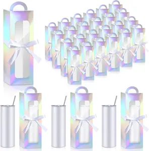 24 count Tumbler Box with Handle for 12oz 16oz 20oz 30oz Clear Glass Box Sublimation Tumblers Heat Press Blanks Bottle for Wrapping Packaging(White)