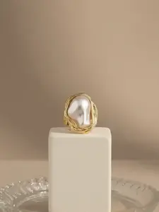 Vintage Baroque Pearl Embellished Ring Set for Women, Geometric Design, Adjustable Open Finger Rings, Elegant Zinc Alloy Jewelry, All Seasons, Statement Rings, Unique Rings, Stackable Rings