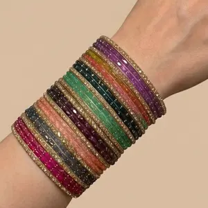 Raindrop Bangle Set - 26 Pieces, Multicolor, Gold Finish, Sparkling Design, Perfect for Any Occasion