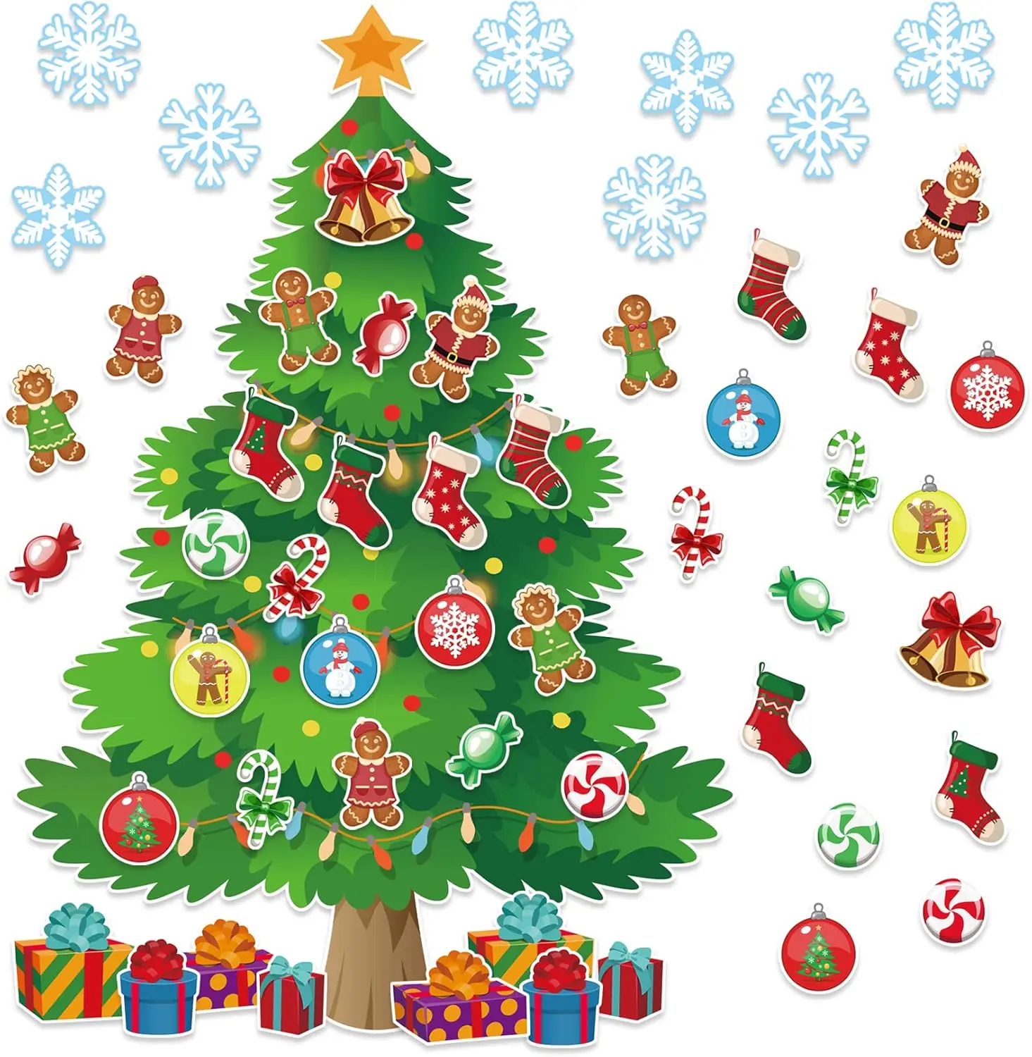 3Ft Big Christmas Tree Bulletin Board Set Christmas Tree Holiday Bulletin Board Decoration with Christmas Stockings Snowflakes Cutouts for Classroom  Chalkboard Wall Decoration (Christmas Tree)
