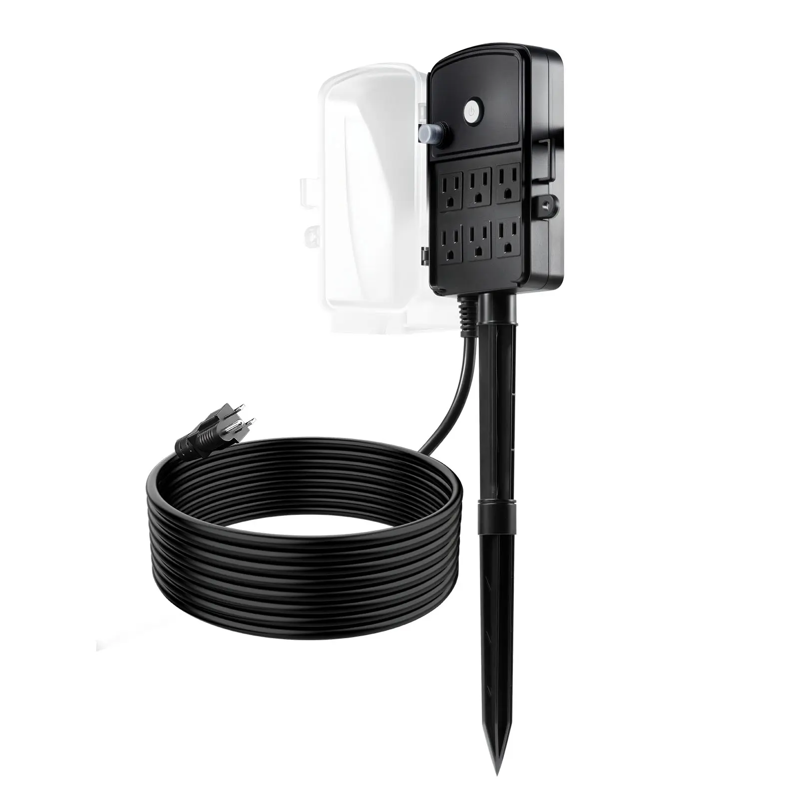【summerfinds】VEVOR Outdoor Power Stake, 15 FT Extension Cord, Outdoor Power Strip Weatherproof with Cover and Overload Protection, 6 Outlets, 15A/1875W, Waterproof Multi-Outlet Yard Stake for Christmas Lights