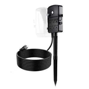 VEVOR Outdoor Power Stake, 15 FT Extension Cord, Outdoor Power Strip Weatherproof with Cover and Overload Protection, 6 Outlets, 15A/1875W, Waterproof Multi-Outlet Yard Stake for Christmas Lights