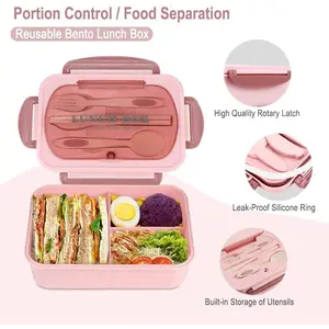 MIUVA 3-Compartment Lunch Box with Cutlery, 1220ml Leak-Proof Bento Container, BPA-Free & Food-Safe Materials, Portable for Adults & Girls, Durable On-the-Go Meal Solution, Compact & Dishwasher Safe Tableware Sets Valentine's Day gift Christmas Gift