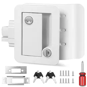 SJPACK White RV Paddle Entry Door Lock Handle Knob Deadbolt Camper Trailer Door Latch