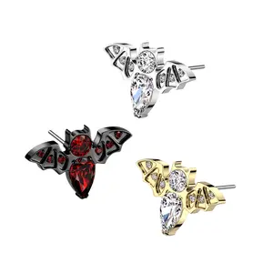 20G/18G/16G Black Bat Threadless Flat Back Studs • Push Pin Labret • Flat Back Earring • Tragus Stud • Flat Back Upper Ear Stud • Helix Stud • Ear Cartilage Stud • Threadless Earring • Bat Stud • Implant Grade Titanium • Silver • Gold