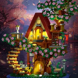 954+ Piece Cherry Blossom Treehouse Floral Building Set, Creative building Block Kit, Diy Building Model, Wooden House Model Construction Assembly Building Toy Table Top Display Home Decor Ideal Gift for Women's Birthdays, Christmas, and Holidays