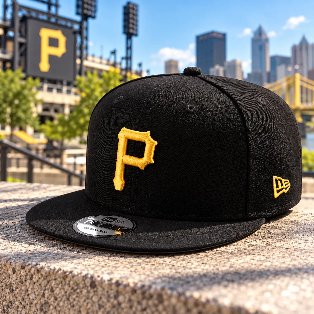 Pittsburgh Pirates Black & Gold 9FIFTY Snapback Hat – Embroidered P Logo Flat Brim Baseball Cap, Adjustable Sports Fan Streetwear