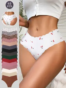 Women's Low Waist Underwear Set, Leopard Print, Sexy Style, Comfortable Knit Fabric, Perfect for All Seasons, 15 Pieces Pack, Soft Comfy Panties, Fashion Comfy Underwear