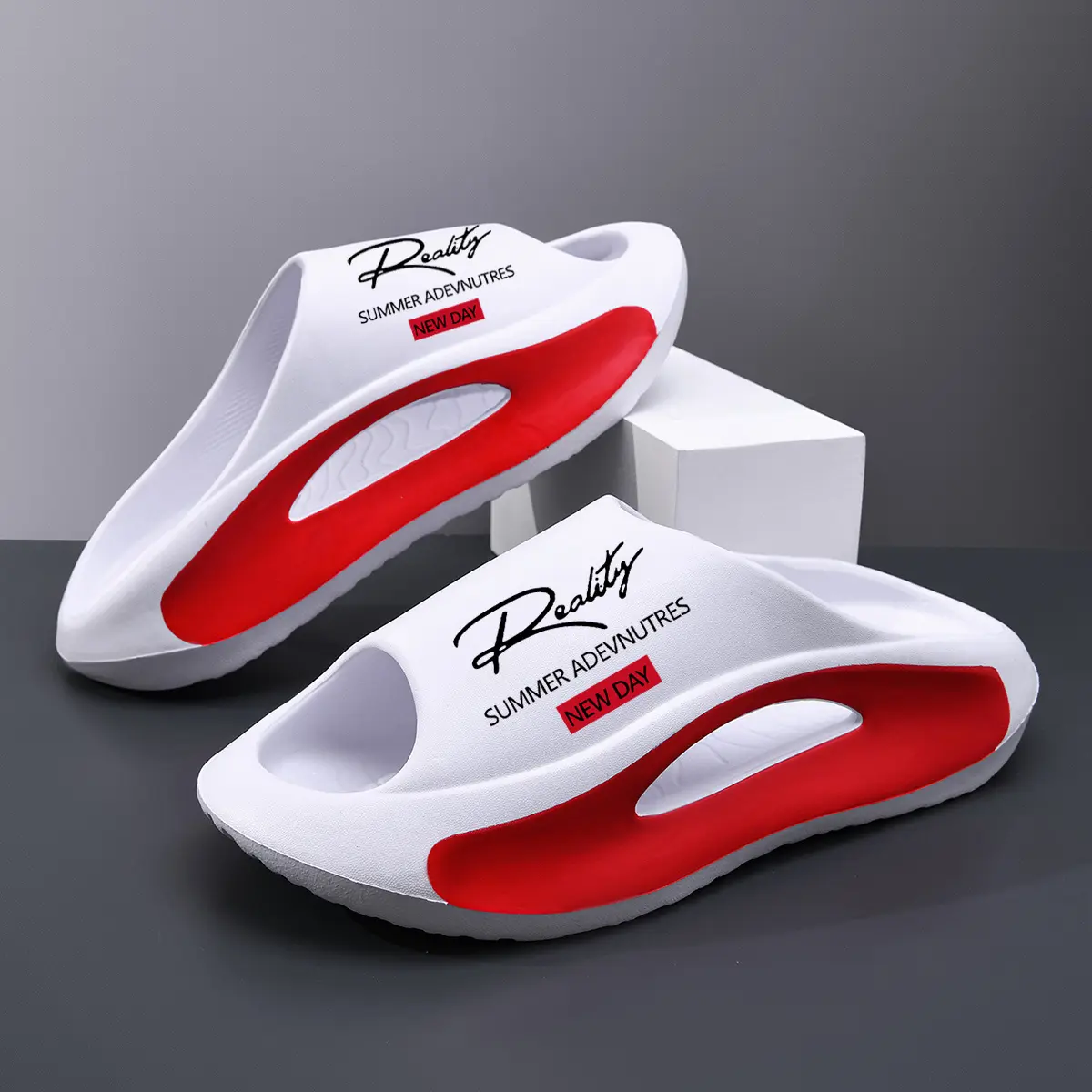 Men's Trendy Cloud Slides Shoes - Soft EVA Hollow Flip Flops, Non-Slip Walking Shoes, Sporty Slippers for Beach & Home Use (Fasciitis Relief)   non-slip men  casual beach sandal non slip slipper beach use Footwear Flipflop Fashion Tsinelas Parent Fishing