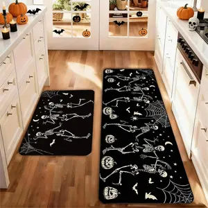 Set of 2 Halloween Kitchen Mat, Skull Design, Non-Slip Low Profile, Party Floor Pad, Home Kitchen Decor, 2 Pieces, 0.84m²