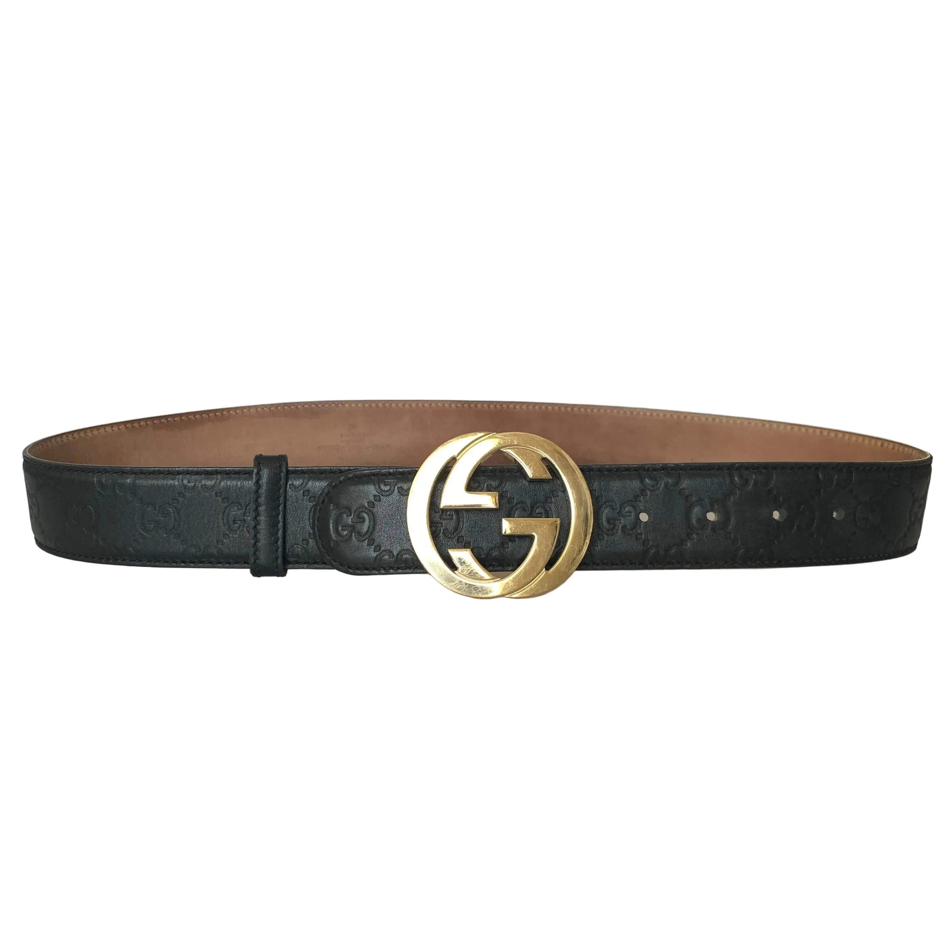 Pre-owned Gucci signature monogram black leather unisex belt Authentic with COA size 34 inch 85 cm