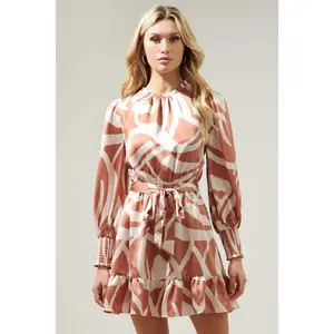 Peachy Keen Abstract Sevilla Satin Ruffle Dress