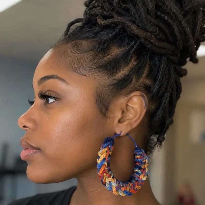 LIMITED EDITION Unisex Retro Classic Multicolor Crochet Hoop Earrings - Fade-Resistant, Hypoallergenic Love Me Black Rainbow Design, Daily On-Trend Casual Summer Fashion Accessory