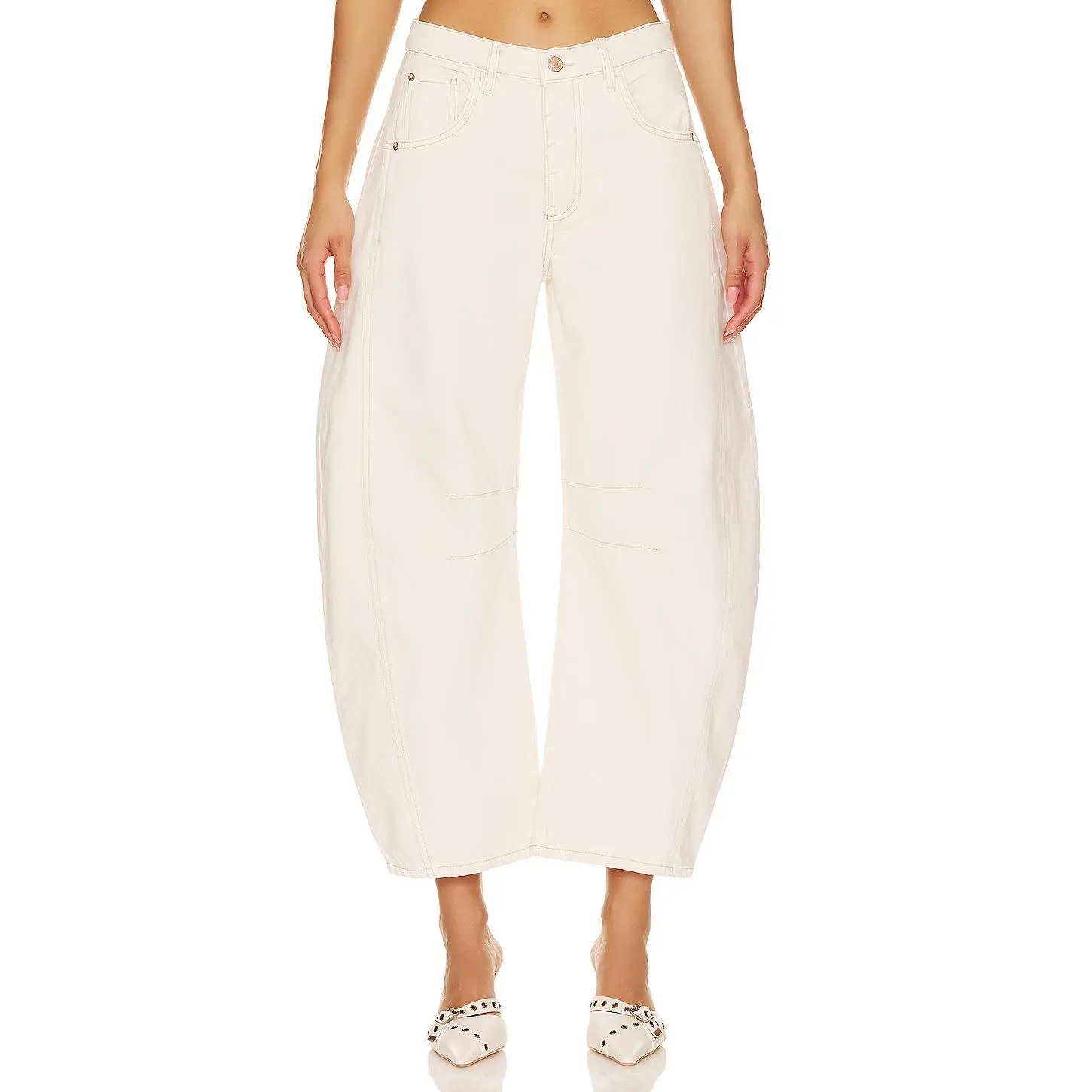 Free People x We The Free Good Luck Mid Rise Barrel Jeans in Milk