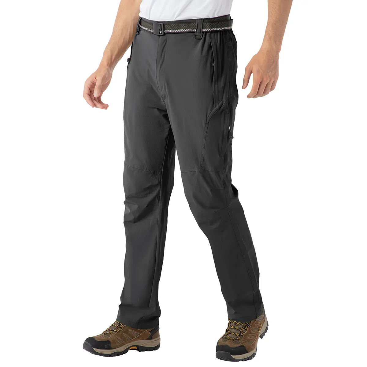 YSENTO Men's Hiking Pants with Belt Outdoor Quick-Dry Lightweight Waterproof Fishing Mountain Pants 5 Zipper Pockets