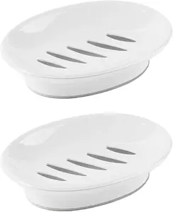 2 Pack Soap Dish with Drain – Soap Saver Tray & Sponge Holder for Bathroom, Shower & Kitchen, Keep Soap Dry & Clean