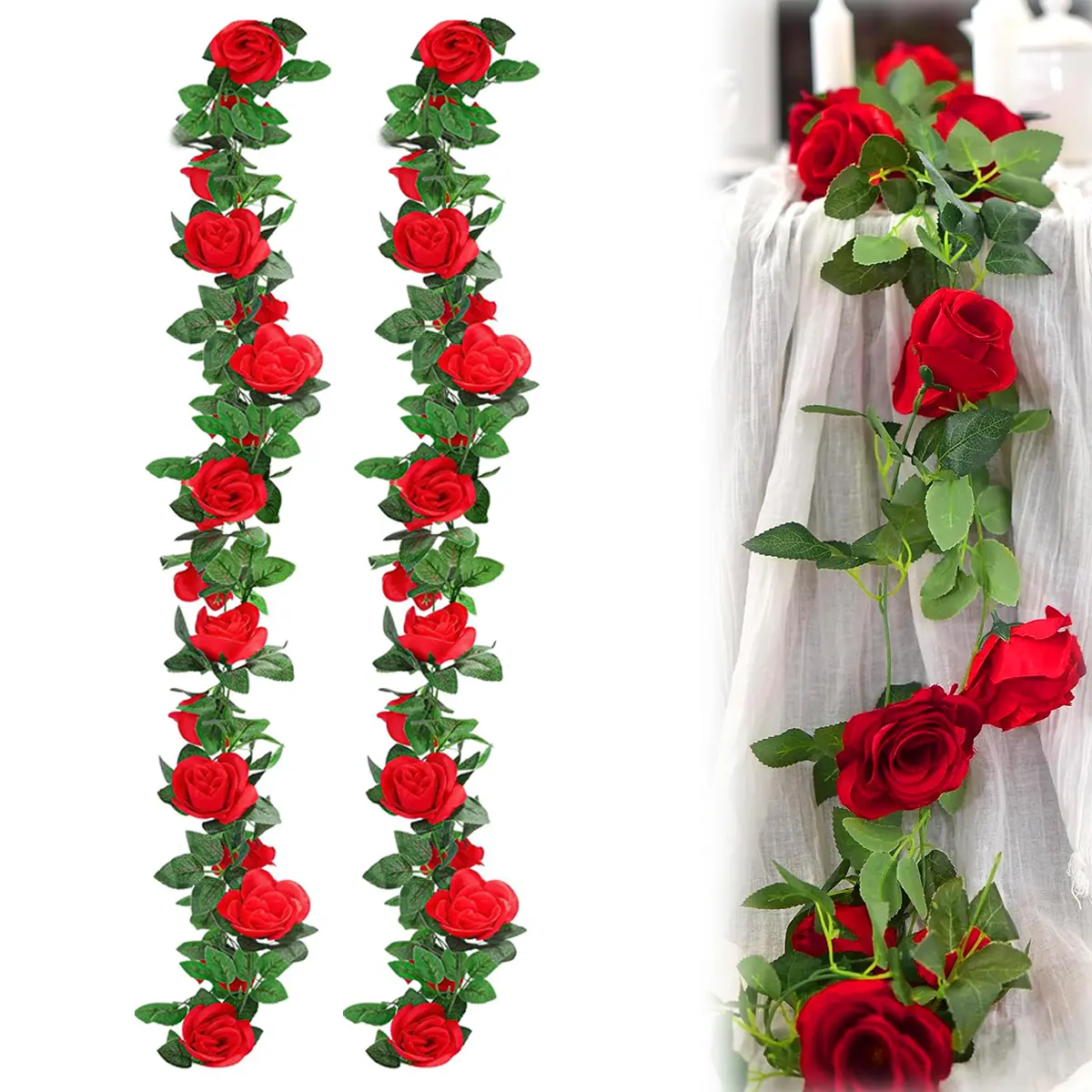 2-piece set of simulated rose vine plants, suitable for wedding home garden handmade art decorations, Valentine's Day Mother's Day party decorations (red)