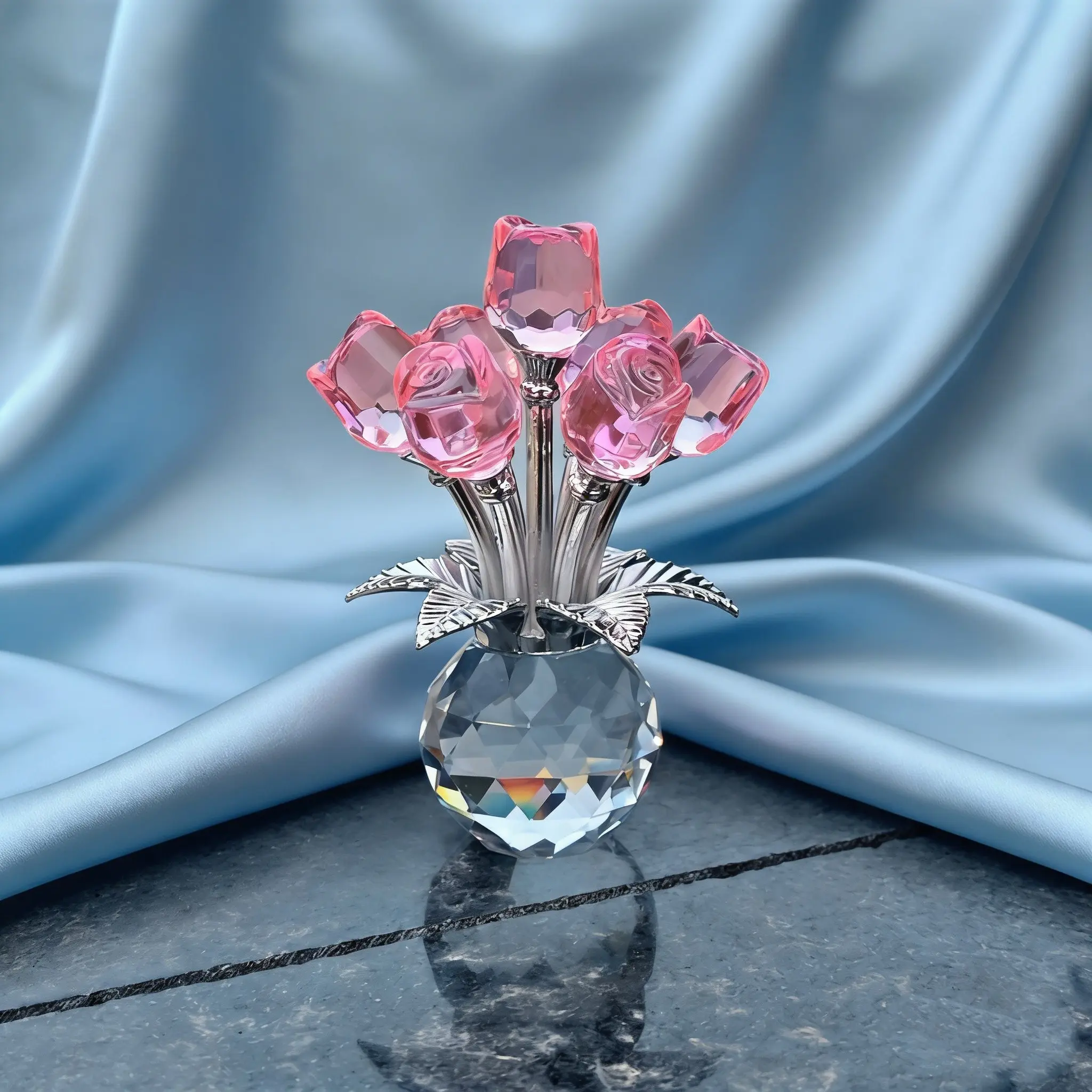 Artificial Crystal Rose Flower Design Ornament, 1 Count Creative Rose Statue, Decorative Artificial Roses Bouquet, Faux Rose Bouquet for Home Living Room, Bedroom or Office, Artificial Rose Flowers