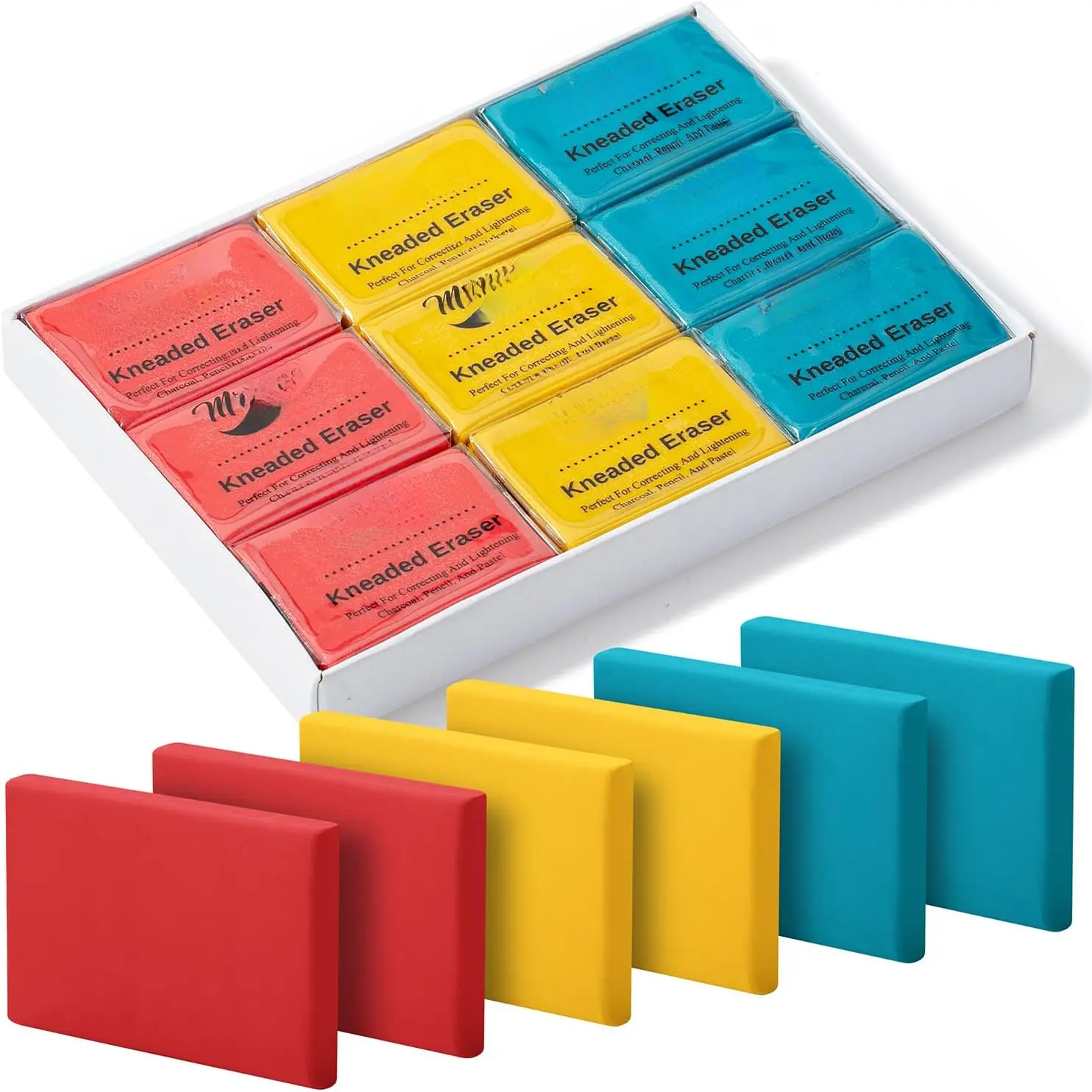 Kneaded Erasers - 18-Pack Colorful Moldable Art Erasers for Artists, Charcoal Drawing, Classroom Settings