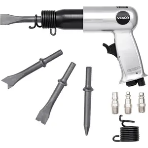 VEVOR Air Hammer, 2500 - 2700BPM Pneumatic Hammer with 2.76 - inch Stroke 4PCS 6.7 Long Barrel Chisels, Pistol - Grip Compact Air Chisel Pneumatic Shovel Tool for Cutting Scraping Demolishing