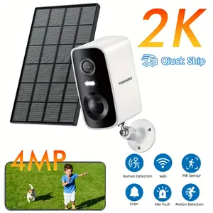 Solar Security Camera for Indoor Outdoor, Rechargeable Battery, 2K Waterproof HD Color Night Vision Camera, Human Detection, Automatic Alarm