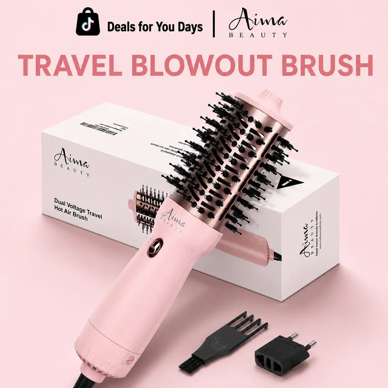Aima Beauty Teavel Blowout Brush, Ionic Hair Straightener Thermal Brush Styler for Smooth, Frizz-Free Curly Hair Dual Voltage & Travel-Friendly Straightening Comb Multifunctional Hair Styler