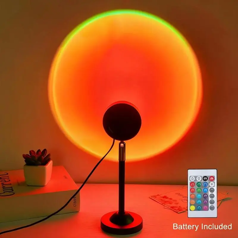 Fall Sunset Lamp Projector Light 180° Adjustable Sunset Mood Lamp, 4 Modes, Remote Control RGB Ambient Night Light for Bedroom, Gaming Room, Live Streaming Photography & Parties Home Wall Decor Party Led Lighted Gift Led Multi Multifunction Rgb Colors