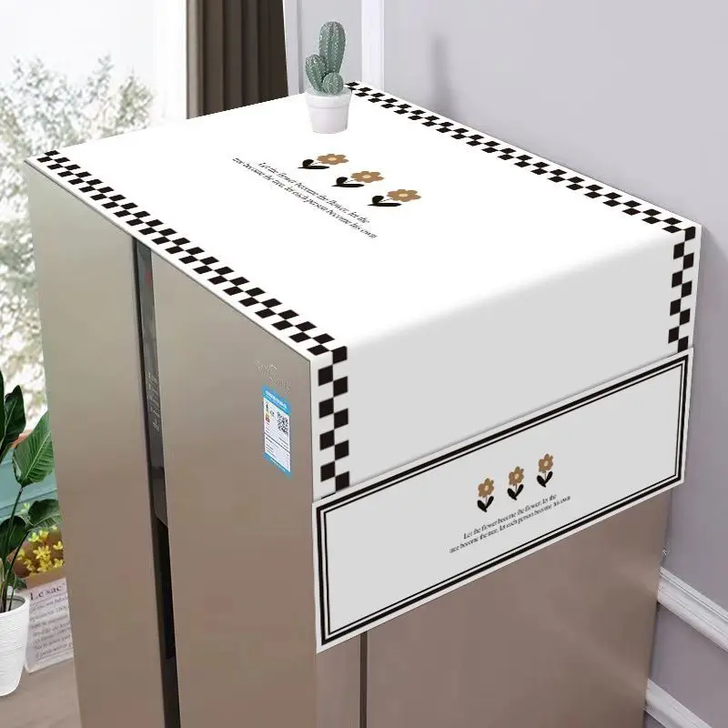 Cotton Linen Double Opening Refrigerator Cover with Fruits Cat Print for Single Door & Drum Washing Machine Universal Fit Dust Protector